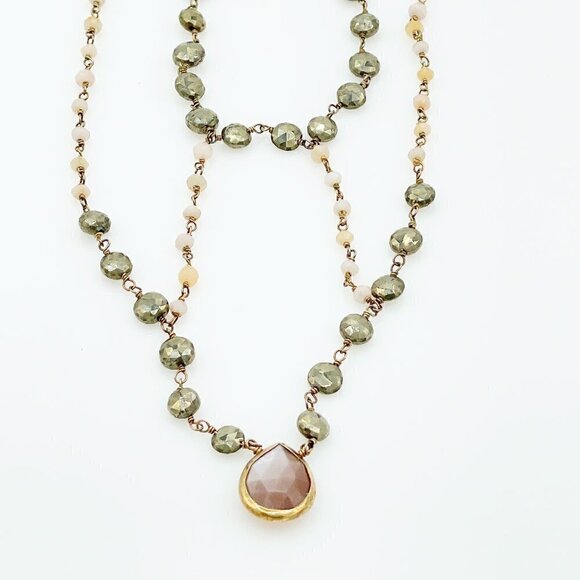 Ela Rae Cleo Caged Necklace Pink Opal Pyrite Coin 14K Plated Sterling - Picture 5 of 6